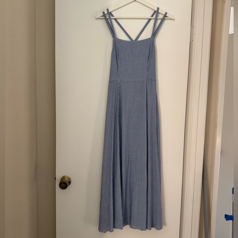 Blue & White Striped Midi Dress